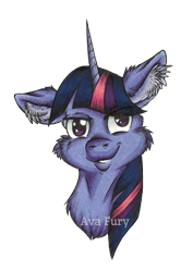 Size: 2480x3508 | Tagged: safe, artist:avafury, twilight sparkle, pony, bust, cheek fluff, ear fluff, eyebrows visible through hair, female, floppy ears, fluffy, lidded eyes, looking at you, mare, simple background, smiling, solo, transparent background