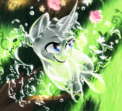 Size: 1419x1285 | Tagged: safe, artist:katputze, pony, unicorn, flower, solo, technical advanced, water