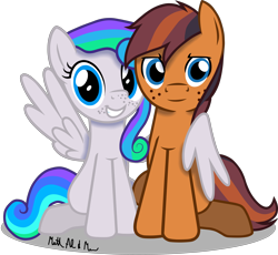 Size: 6100x5600 | Tagged: safe, artist:mattreverse, oc, oc only, oc:autumn (darky) nights, oc:spectral bolt, pegasus, pony, couple, freckles, hug, simple background, transparent background, vector, winghug