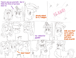 Size: 2238x1700 | Tagged: safe, artist:superplay64, apple bloom, scootaloo, sweetie belle, twilight sparkle, twilight sparkle (alicorn), alicorn, growing up is hard to do, bad end, bubblegum, chewing, comic, dialogue, eating, food, gum, older, older apple bloom, older cmc, older scootaloo, older sweetie belle, reference, spongebob squarepants