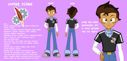 Size: 2666x1280 | Tagged: safe, artist:succubi samus, oc, oc only, oc:copper plume, equestria girls, clothes, commission, commissioner:imperfectxiii, cutie mark, equestria girls-ified, glasses, male, reference sheet, scarf, simple background