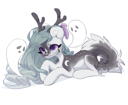 Size: 2429x2000 | Tagged: safe, artist:graypillow, oc, oc only, deer, deer pony, ghost, original species, cute, deer oc, solo