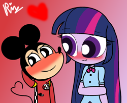 Size: 1252x1020 | Tagged: safe, artist:xxkawailloverchanxx, twilight sparkle, twilight sparkle (alicorn), alicorn, equestria girls, art trade, blushing, crossover, crossover shipping, disney, heart, mickey mouse, shipping