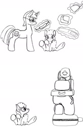 Size: 1178x1792 | Tagged: safe, artist:dsb71013, oc, oc only, oc:amber spark, oc:maplejack, pony, comic, luggage, magic, monochrome, telekinesis