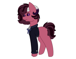 Size: 2982x2322 | Tagged: safe, artist:midnightamber, oc, oc only, oc:zarthrumos, demon, demon pony, original species, pony, blank flank, bowtie, clothes, colored sclera, horns, male, simple background, skull, solo, stallion, suit, transparent background