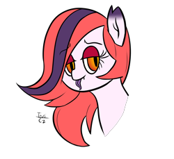 Size: 2400x2200 | Tagged: safe, artist:toricelli, oc, oc:arrhythmia, bat pony, pony, colored, fangs, flat colors, seductive look, simple background, slit eyes, solo, tongue out, transparent background, watermark