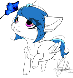 Size: 760x812 | Tagged: safe, artist:ohflaming-rainbow, oc, oc:chloe, butterfly, pegasus, pony, chibi, female, mare, simple background, solo, transparent background