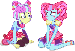 Size: 5000x3380 | Tagged: safe, artist:luckreza8, kiwi lollipop, supernova zap, better together, equestria girls, sunset's backstage pass!, duo, happy, k-lo, kneeling, postcrush, simple background, su-z, transparent background, vector