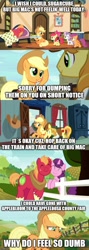 Size: 500x1406 | Tagged: safe, derpibooru import, edit, edited screencap, screencap, apple bloom, applejack, big macintosh, braeburn, scootaloo, sugar belle, sweetie belle, earth pony, pony, growing up is hard to do, caption, comic, image macro, screencap comic, text