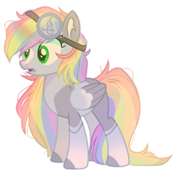 Size: 1280x1251 | Tagged: safe, artist:meimisuki, artist:xmelodyskyx, oc, oc:rocket dust, pegasus, pony, base used, colored hooves, female, goggles, mare, rainbow hair, simple background, solo, transparent background