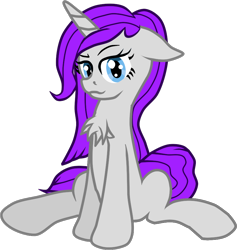 Size: 812x855 | Tagged: safe, artist:zeka10000, oc, oc only, oc:cinema gray, pony, unicorn, chest fluff, female, floppy ears, looking at you, requested art, simple background, sitting, transparent background, vector