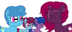 Size: 1920x863 | Tagged: safe, artist:徐詩珮, fizzlepop berrytwist, spring rain, tempest shadow, oc, oc:spring grezt, oc:storm lightning, pony, unicorn, alternate hairstyle, broken horn, ear piercing, earring, family, female, filly, horn, jewelry, lesbian, magical lesbian spawn, mare, mother and child, mother and daughter, next generation, offspring, parent and child, parent:spring rain, parent:tempest shadow, parents:springshadow, piercing, shipping, siblings, simple background, sisters, springshadow, transparent background