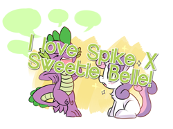 Size: 888x659 | Tagged: safe, artist:haute-claire, spike, sweetie belle, dragon, female, male, mlpshippingconfessions, shipping, spikebelle, straight