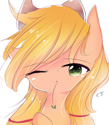 Size: 2894x3328 | Tagged: safe, artist:crackerjackvn, derpibooru import, applejack, earth pony, pony, bust, cute, female, jackabetes, mare, one eye closed, portrait, simple background, solo, straw in mouth, white background