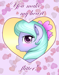 Size: 1179x1500 | Tagged: safe, artist:marikaefer, flitter, pony, ask flitter and cloudchaser, blushing, holiday, solo, valentine, valentine's day