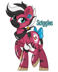 Size: 1200x1500 | Tagged: safe, artist:missmele-madness, oc, oc:sciggles, hybrid, zony, bow, female, simple background, solo, tail bow, white background