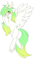 Size: 703x1200 | Tagged: safe, artist:melodytheartpony, oc, hybrid, blushing, cute, dragon wolf pony, female, giggling, horns