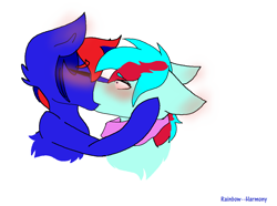 Size: 1116x832 | Tagged: safe, artist:rainbow--harmony, oc, oc only, oc:bitmaker, oc:spectrum, pony, blushing, gay, kissing, male, shipping