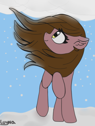 Size: 400x526 | Tagged: safe, artist:luyna, derpibooru exclusive, oc, earth pony, pony, female, looking up, snow, solo, wind, winter