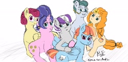 Size: 2484x1200 | Tagged: safe, artist:multi-faceted, cloudy quartz, cookie crumbles, pear butter, posey shy, twilight velvet, windy whistles, pony, female, mom six, mother