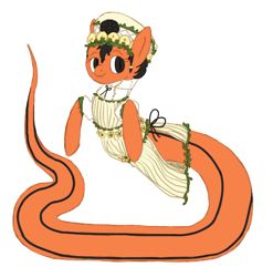 Size: 630x638 | Tagged: safe, artist:tilling-tan, oc, lamia, original species, snake pony, clothes, dress, fangs, hat, solo