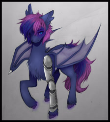 Size: 3267x3645 | Tagged: safe, artist:akamaraa, oc, oc only, oc:bitmaker, bat pony, pony, amputee, bat pony oc, male, prosthetic limb, prosthetics, solo