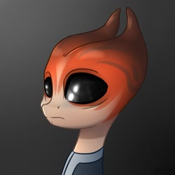 Size: 2000x2000 | Tagged: safe, artist:shido-tara, pony, bust, crossover, dark eyes, gray background, mass effect, ponified, portrait, salarian, simple background, solo