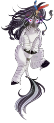 Size: 1269x2874 | Tagged: safe, artist:mint-and-love, oc, oc:atlas, zebra, dnd boi, floating, fretlocks, shaman, tail