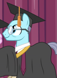 Size: 395x540 | Tagged: safe, screencap, pony, growing up is hard to do, aquamarine robe, background pony, cropped, graduation cap, hat, rosy sapphire, solo focus