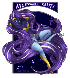 Size: 1024x1138 | Tagged: safe, artist:bunnynha, nightmare rarity, human, armpits, deviantart watermark, female, horn, horned humanization, humanized, obtrusive watermark, pony coloring, simple background, solo, transparent background, watermark