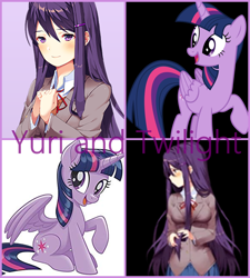 Size: 900x1000 | Tagged: safe, artist:xxkawailloverchanxx, twilight sparkle, twilight sparkle (alicorn), alicorn, pony, my little pony: the movie, art trade, collage, crossover, doki doki literature club, yuri (ddlc)