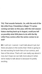 Size: 720x1280 | Tagged: safe, idw, screencap, spoiler:comic, bobby curnow, comics, end of ponies, equestria daily, interview, news, text, text only