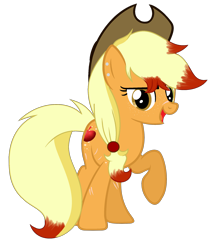 Size: 1896x2208 | Tagged: safe, artist:pegasski, artist:rukemon, oc, oc only, oc:jacklyn apples, earth pony, pony, base used, clone, commission, cowboy hat, ear piercing, earring, female, freckles, hat, heterochromia, jewelry, mare, not applejack, piercing, raised hoof, scar, simple background, solo, transparent background