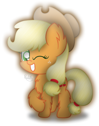 Size: 1456x1861 | Tagged: safe, artist:bubbly-storm, derpibooru import, applejack, earth pony, pony, chest fluff, chibi, cute, ear fluff, female, fluffy, heart eyes, jackabetes, leg fluff, mare, one eye closed, simple background, smiling, solo, speedpaint available, transparent background, wingding eyes, wink