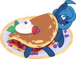 Size: 1280x992 | Tagged: safe, artist:daydreamprince, oc, oc:lorelei snowflake, pegasus, pony, female, food, mare, one eye closed, pancakes, pony pancake, simple background, solo, tongue out, transparent background, wink