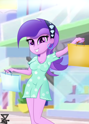 Size: 1900x2638 | Tagged: safe, artist:theretroart88, amethyst star, sparkler, equestria girls, 80s, breasts, clothes, digital art, female, grin, shopping, smiling, solo