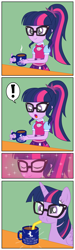 Size: 1024x3418 | Tagged: safe, artist:zefrenchm, sci-twi, twilight sparkle, alicorn, pony, equestria girls, comic, drink, drinking, equestria girls ponified, human to pony, mug, scitwilicorn, straw, transformation, vector