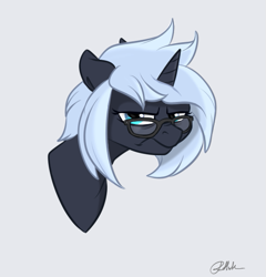 Size: 553x576 | Tagged: safe, artist:rutkotka, oc, oc:yaasho, pony, unicorn, bust, glasses, grumpy, solo