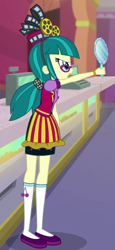 Size: 266x576 | Tagged: safe, screencap, juniper montage, equestria girls, mirror magic, spoiler:eqg specials, clothes, cropped, glasses, hat, mirror, pigtails, shoes, skirt, socks, solo