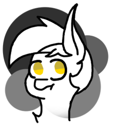 Size: 294x294 | Tagged: safe, artist:theartisttree, oc, oc:theartisttree, earth pony, pony, black and white, circle, colored eyes, grayscale, head shot, monochrome, scrunchy face, solo