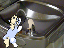 Size: 500x375 | Tagged: safe, artist:ponetistic, oc, oc:nootaz, pony, unicorn, drinking fountain, irl, photo, ponified animal photo, water