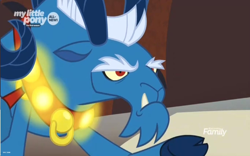 Size: 2204x1374 | Tagged: safe, screencap, grogar, the beginning of the end, 2019, cloven hooves, fangs, grogar is not amused, magic, male, ram, solo