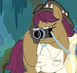 Size: 1049x1000 | Tagged: safe, screencap, snap shutter, earth pony, pony, the last crusade, camera, cropped, hat, hoof hold, male, solo focus, stallion