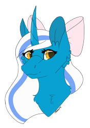 Size: 750x1065 | Tagged: safe, artist:talmorne, oc, oc:fleurbelle, alicorn, pony, alicorn oc, bow, cheek fluff, chest fluff, cute, ear fluff, female, golden eyes, hair bow, happy, mare, smiling