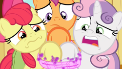 Size: 1920x1080 | Tagged: safe, screencap, apple bloom, scootaloo, sweetie belle, earth pony, pegasus, pony, unicorn, the last crusade, bound, cutie mark crusaders, discovery family logo, female, filly, frown, legs tied, magic, open mouth, stuck, worried