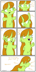 Size: 3000x6000 | Tagged: safe, artist:fajnyziomal, oc, oc:świstek#1, plant pony, pony, unicorn, comic:świstek, amputee, armless, cheek fluff, chest fluff, eyes closed, happy, priorities, solo, stump