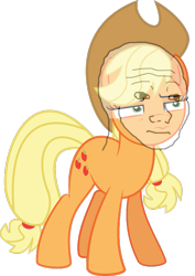 Size: 795x1125 | Tagged: safe, derpibooru import, applejack, earth pony, pony, spoiler:s09, comparison, feels guy, meme, solo, wojak