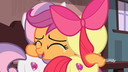 Size: 1920x1080 | Tagged: safe, screencap, apple bloom, scootaloo, sweetie belle, earth pony, pegasus, pony, unicorn, the last crusade, crying, cutie mark crusaders, discovery family logo, female, filly, happy, hug, tears of joy