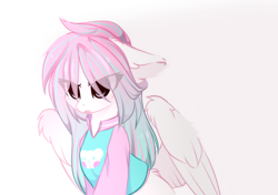 Size: 1476x1038 | Tagged: safe, artist:little-sketches, oc, oc only, oc:riku, pegasus, pony, clothes, eye clipping through hair, female, mare, shirt, simple background, solo, white background