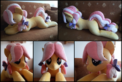 Size: 1937x1313 | Tagged: safe, artist:rosamariposacrafts, kettle corn, pony, irl, life size, photo, plushie, prone, solo